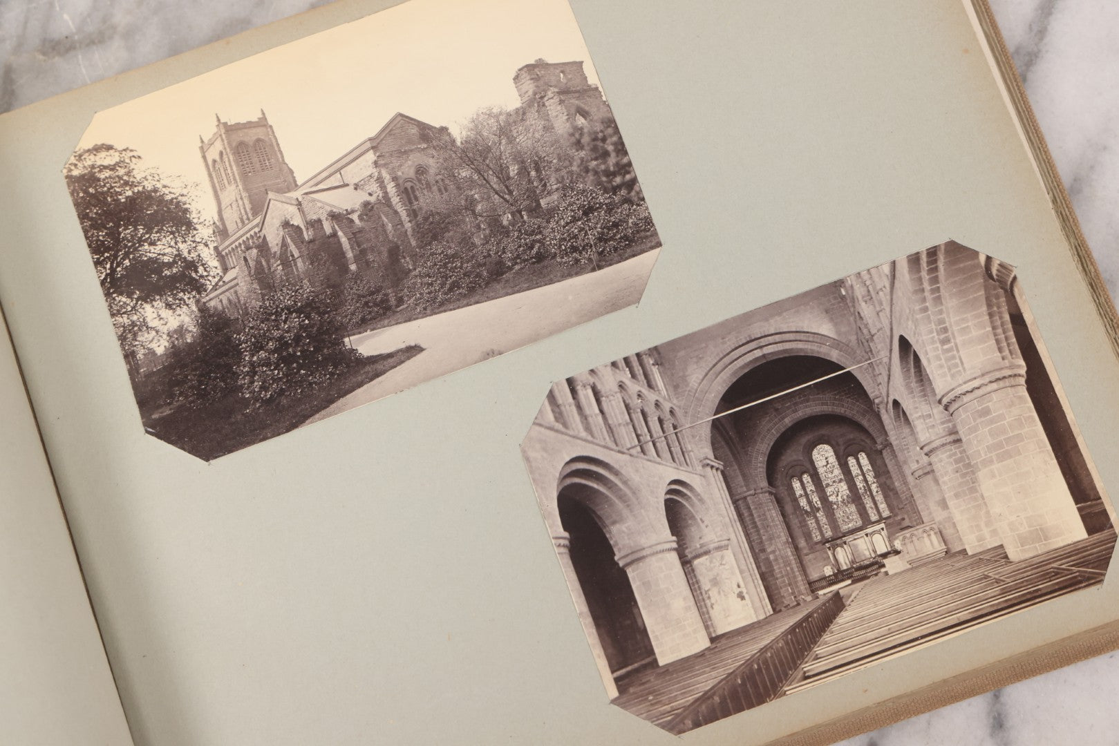 Lot 070 - Antique Photo Album With Approximately 80 Souvenir Photographs Of Landmarks Around Europe, England Including Churches And Cathedrals, Bridges, Architecture, Interiors, And Graveyards, Contained In "The Photo-Bind" Trademarked Album By J.H.H.M.