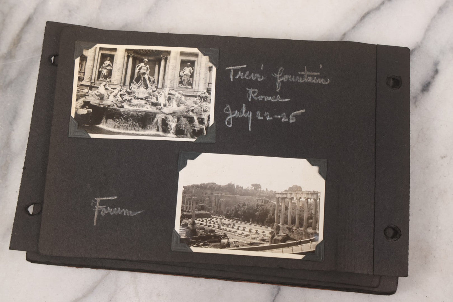 Lot 072 - Vintage Snapshot Photo Album Containing 85+ Photographs, Mostly Of Travel In Italy, Including Pompeii, Rome, Gelati Vendors, The Colosseum, Venice, As Well As Photographs Of The Netherlands, Edinburgh, And More, Note All Page Loose