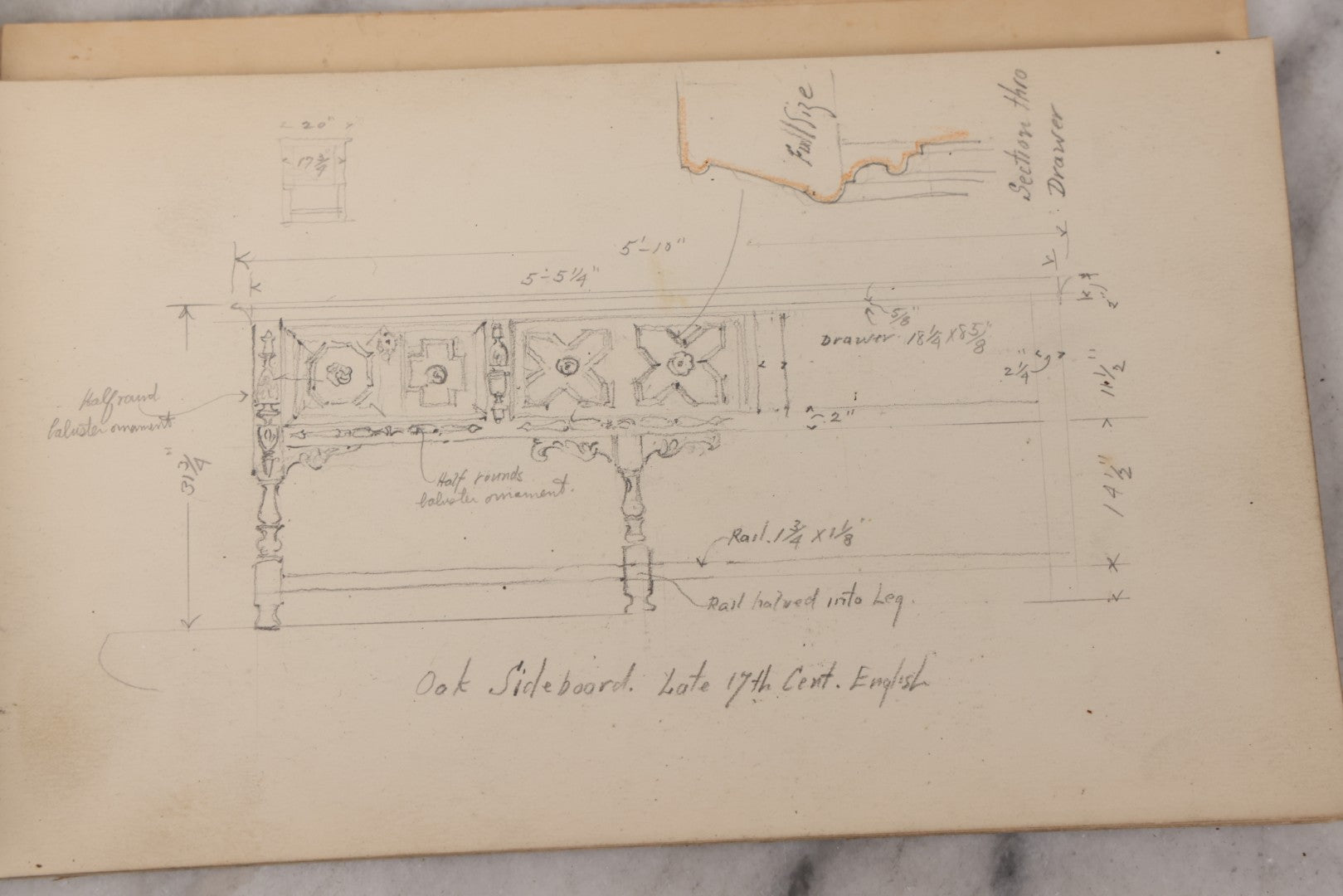 Lot 073 - Antique Architecture And Furniture Sketchbook, Containing Many Original Pencil Sketches Of Buildings, Furniture, Light Fixtures, And More, With Watercolors, Europe, Circa 1900 