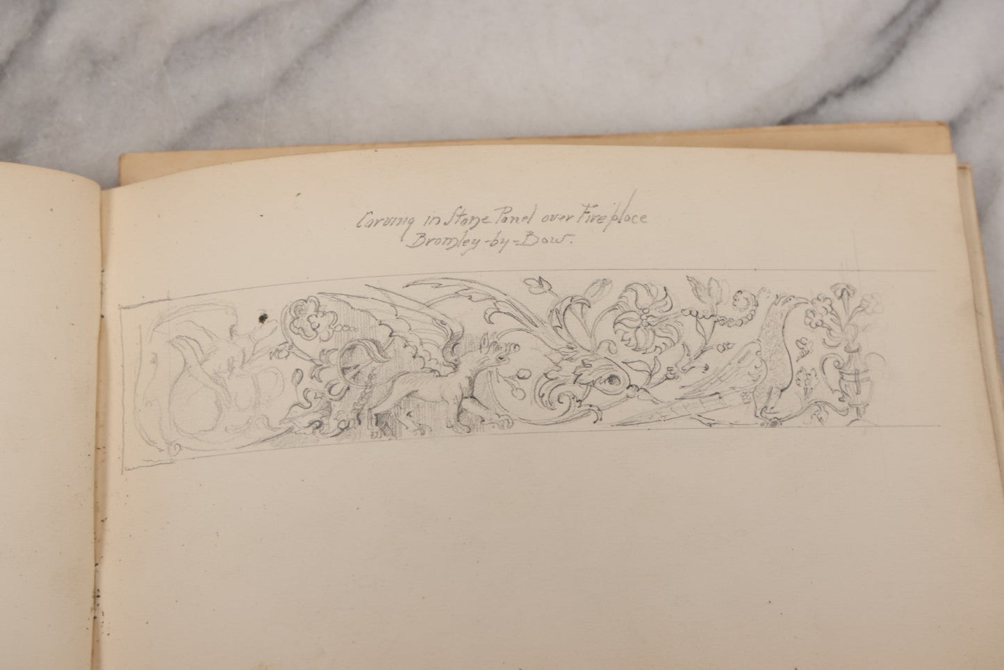 Lot 073 - Antique Architecture And Furniture Sketchbook, Containing Many Original Pencil Sketches Of Buildings, Furniture, Light Fixtures, And More, With Watercolors, Europe, Circa 1900 