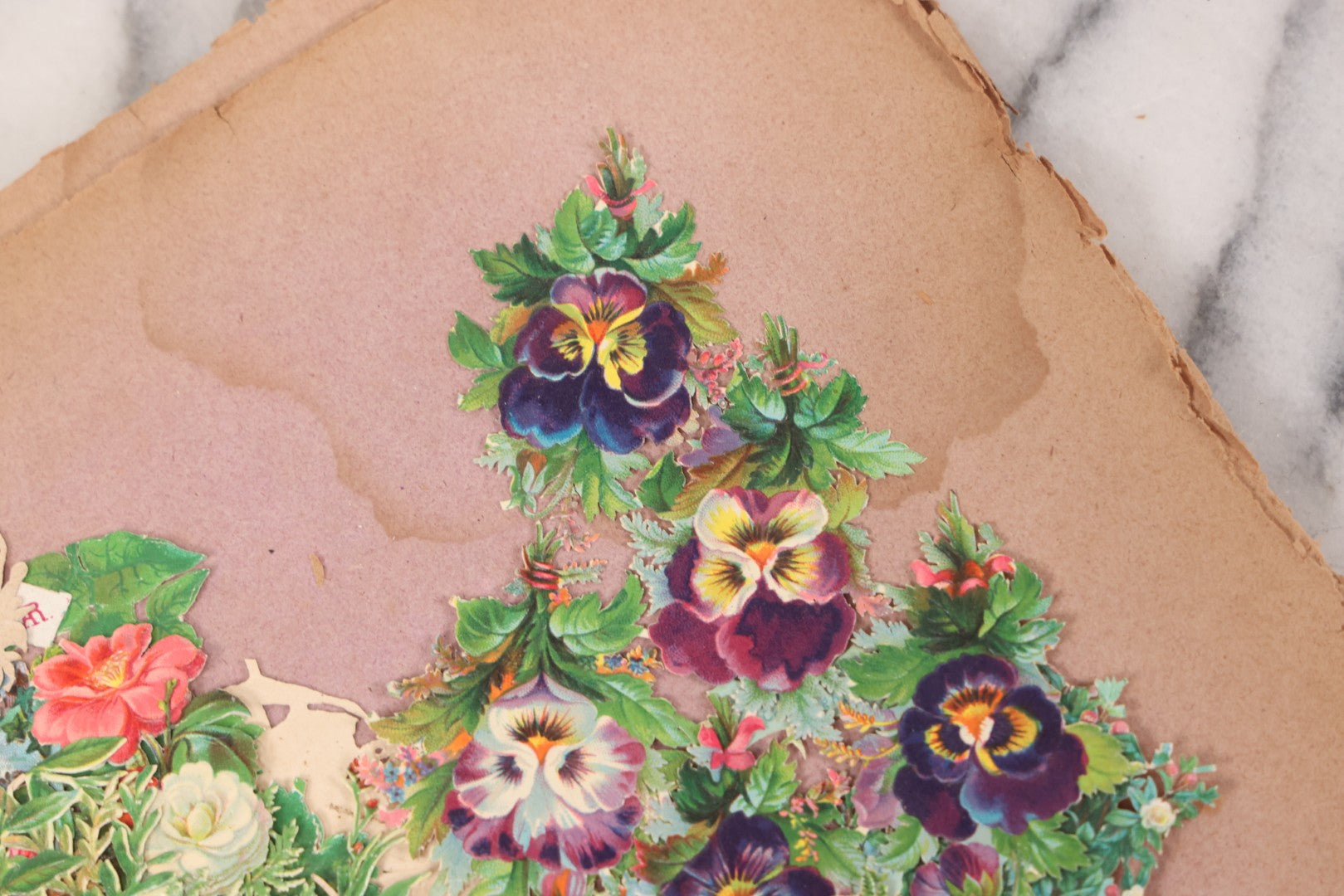 Lot 075 - Antique Die Cut Scrap Collection In Delicate Scrapbook, Containing Dozens Of Pieces, Mostly Made In Germany, Including People, Animals, Flowers, And Other Subjects, Not Glued To Book