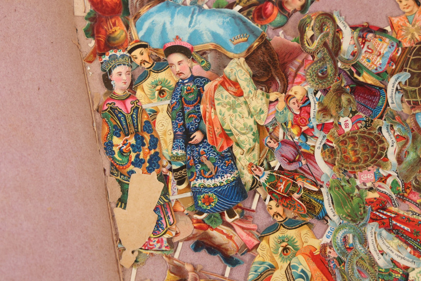 Lot 075 - Antique Die Cut Scrap Collection In Delicate Scrapbook, Containing Dozens Of Pieces, Mostly Made In Germany, Including People, Animals, Flowers, And Other Subjects, Not Glued To Book