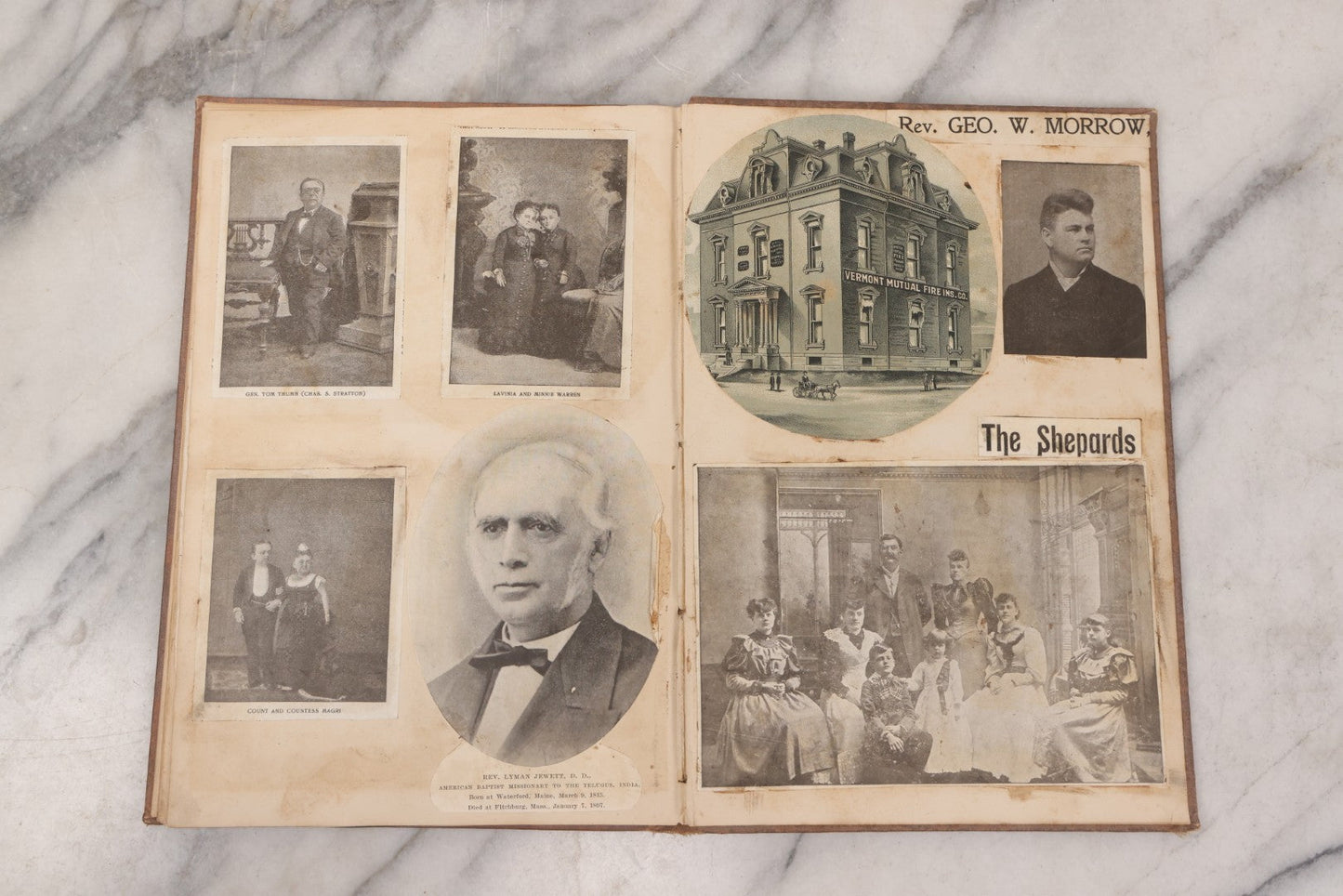 Lot 076 - Antique Victorian Scrapbook Album Containing Book And Newspaper Clippings, Die Cuts, Including Materials Related To Barnum Sideshow Performers Gen. Tom Thumb, Lavinia And Minnie Warren, Count And Countess Magri, Many Pieces Related To Vermont