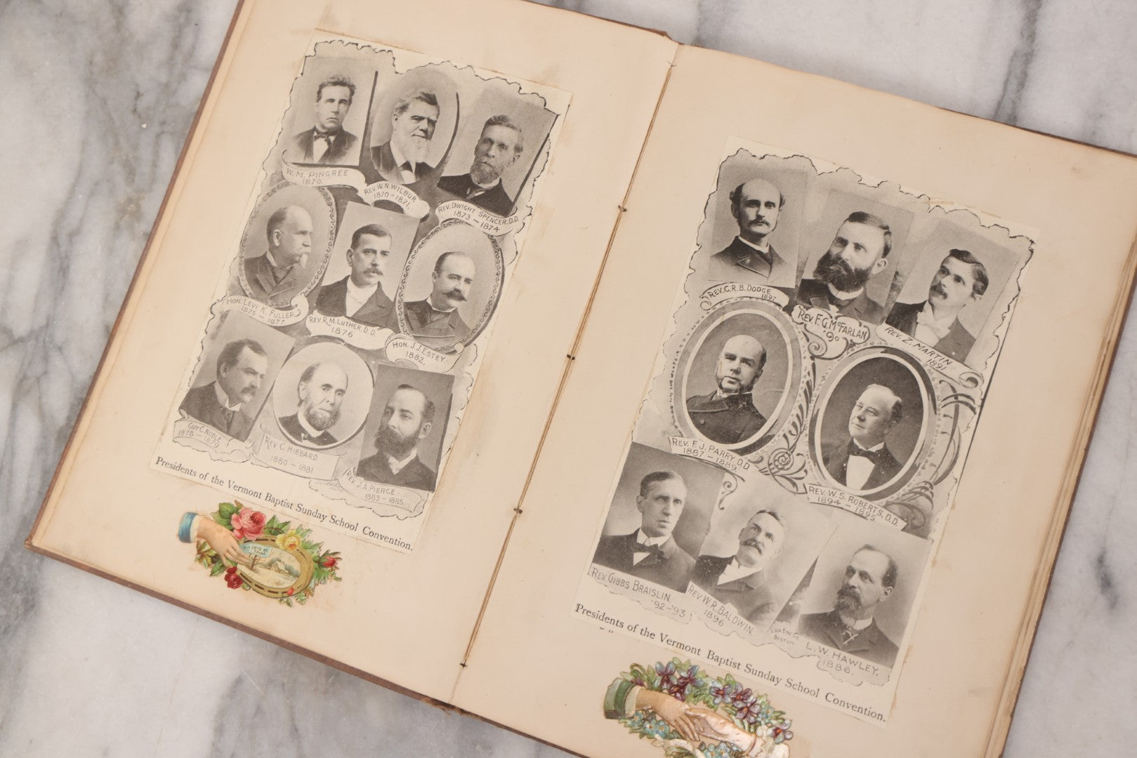 Lot 076 - Antique Victorian Scrapbook Album Containing Book And Newspaper Clippings, Die Cuts, Including Materials Related To Barnum Sideshow Performers Gen. Tom Thumb, Lavinia And Minnie Warren, Count And Countess Magri, Many Pieces Related To Vermont