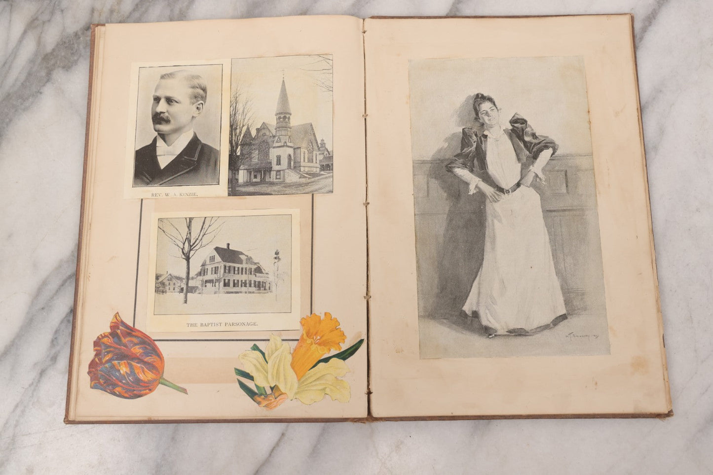 Lot 076 - Antique Victorian Scrapbook Album Containing Book And Newspaper Clippings, Die Cuts, Including Materials Related To Barnum Sideshow Performers Gen. Tom Thumb, Lavinia And Minnie Warren, Count And Countess Magri, Many Pieces Related To Vermont