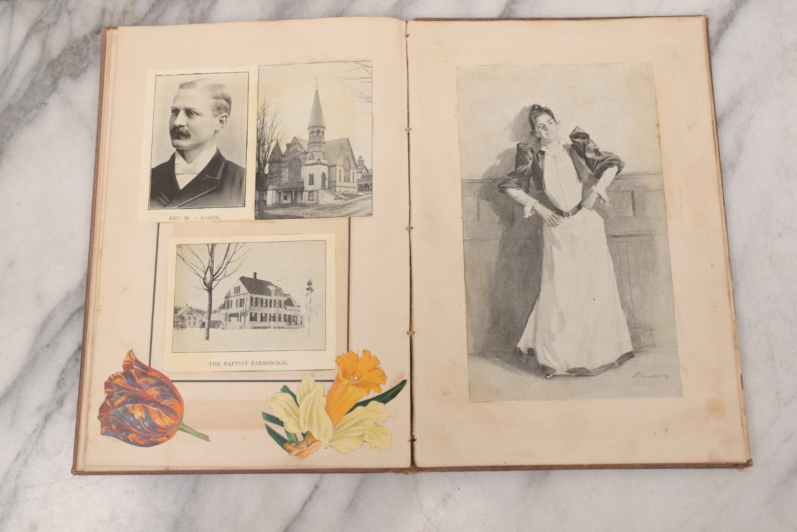 Lot 076 - Antique Victorian Scrapbook Album Containing Book And Newspaper Clippings, Die Cuts, Including Materials Related To Barnum Sideshow Performers Gen. Tom Thumb, Lavinia And Minnie Warren, Count And Countess Magri, Many Pieces Related To Vermont