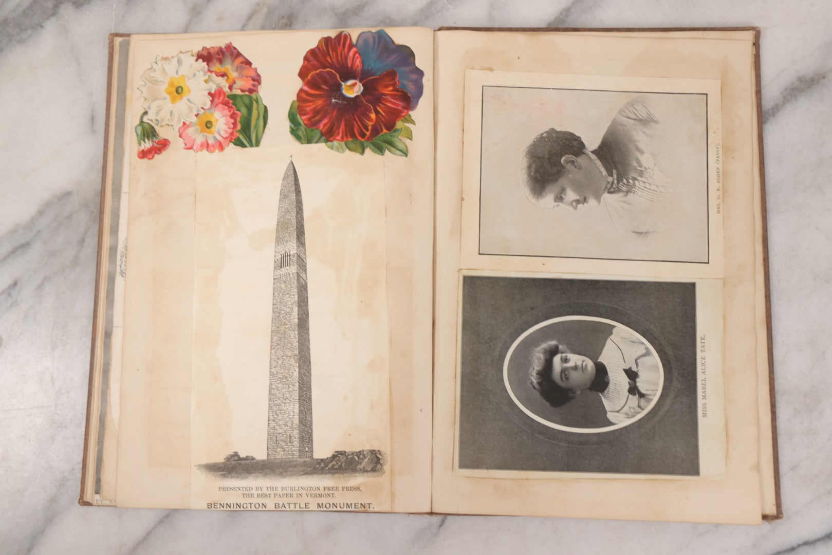 Lot 076 - Antique Victorian Scrapbook Album Containing Book And Newspaper Clippings, Die Cuts, Including Materials Related To Barnum Sideshow Performers Gen. Tom Thumb, Lavinia And Minnie Warren, Count And Countess Magri, Many Pieces Related To Vermont