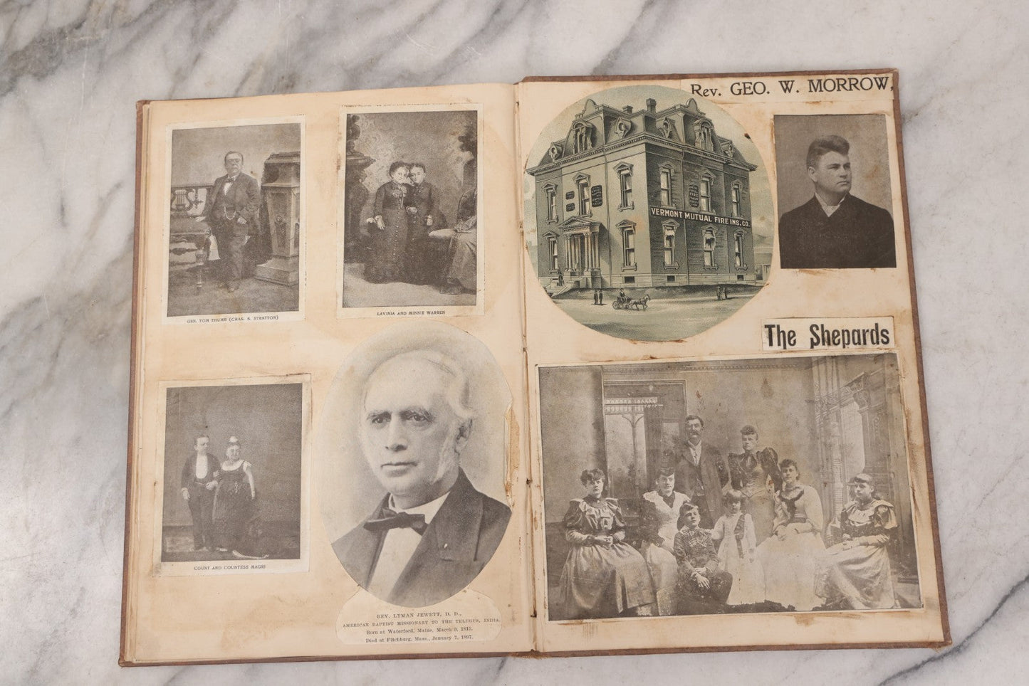Lot 076 - Antique Victorian Scrapbook Album Containing Book And Newspaper Clippings, Die Cuts, Including Materials Related To Barnum Sideshow Performers Gen. Tom Thumb, Lavinia And Minnie Warren, Count And Countess Magri, Many Pieces Related To Vermont