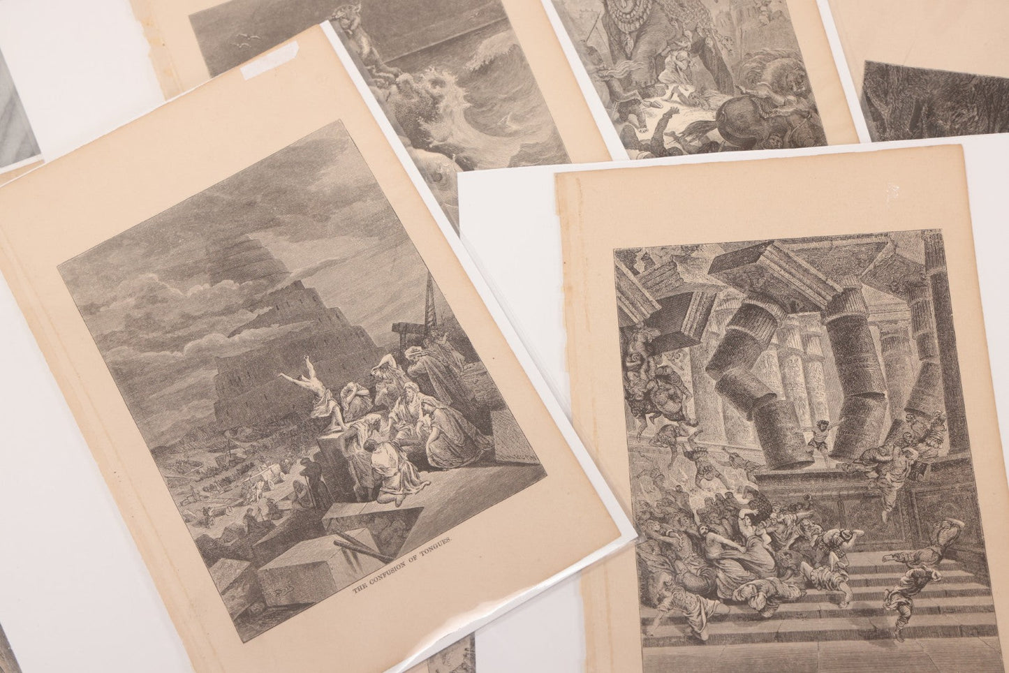 Lot 077 - Grouping Of Ten Antique Book Plate Prints Of Biblical Scenes Illustrated By Gustave Dore, Engraved By Kilburn, Including John The Baptist Beheaded, Daniel In The Lion's Den, The Deluge, Death Of Samson, And Others