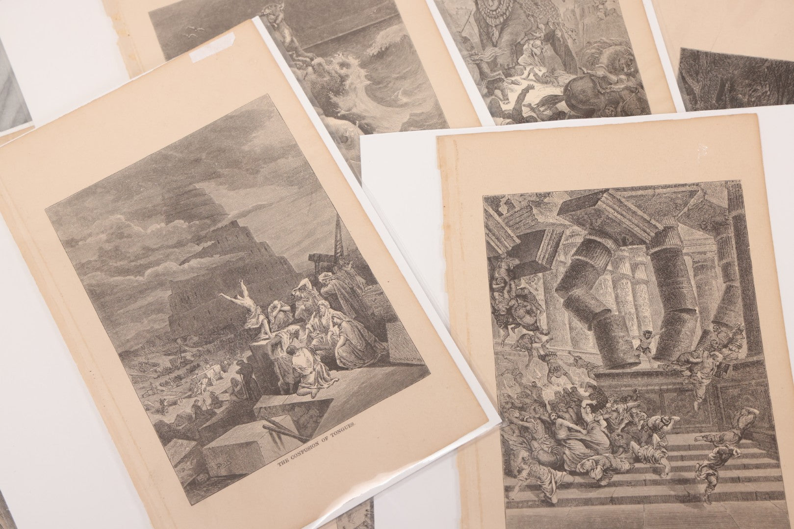 Lot 077 - Grouping Of Ten Antique Book Plate Prints Of Biblical Scenes Illustrated By Gustave Dore, Engraved By Kilburn, Including John The Baptist Beheaded, Daniel In The Lion's Den, The Deluge, Death Of Samson, And Others