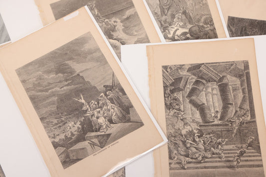 Lot 077 - Grouping Of Ten Antique Book Plate Prints Of Biblical Scenes Illustrated By Gustave Dore, Engraved By Kilburn, Including John The Baptist Beheaded, Daniel In The Lion's Den, The Deluge, Death Of Samson, And Others