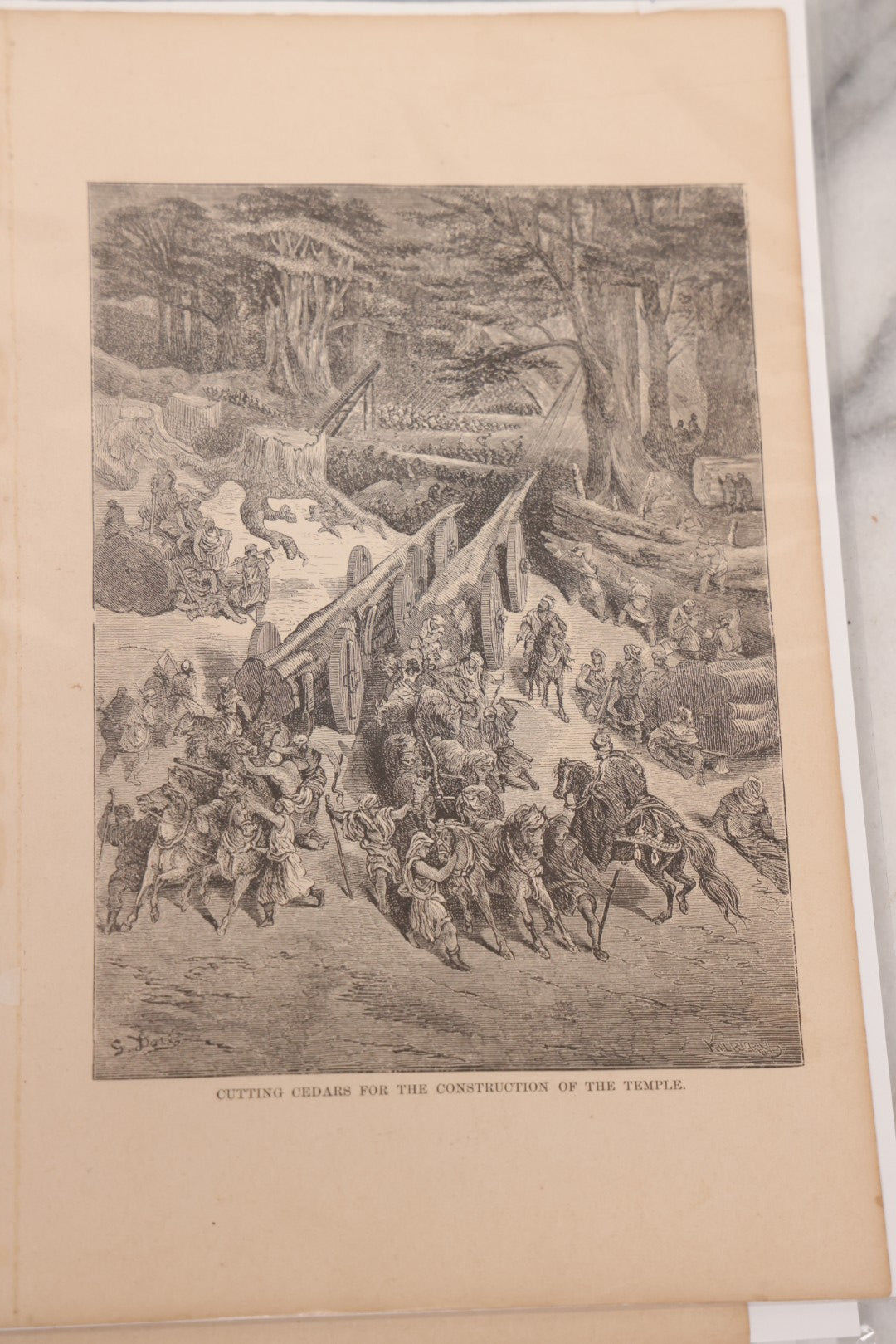 Lot 077 - Grouping Of Ten Antique Book Plate Prints Of Biblical Scenes Illustrated By Gustave Dore, Engraved By Kilburn, Including John The Baptist Beheaded, Daniel In The Lion's Den, The Deluge, Death Of Samson, And Others