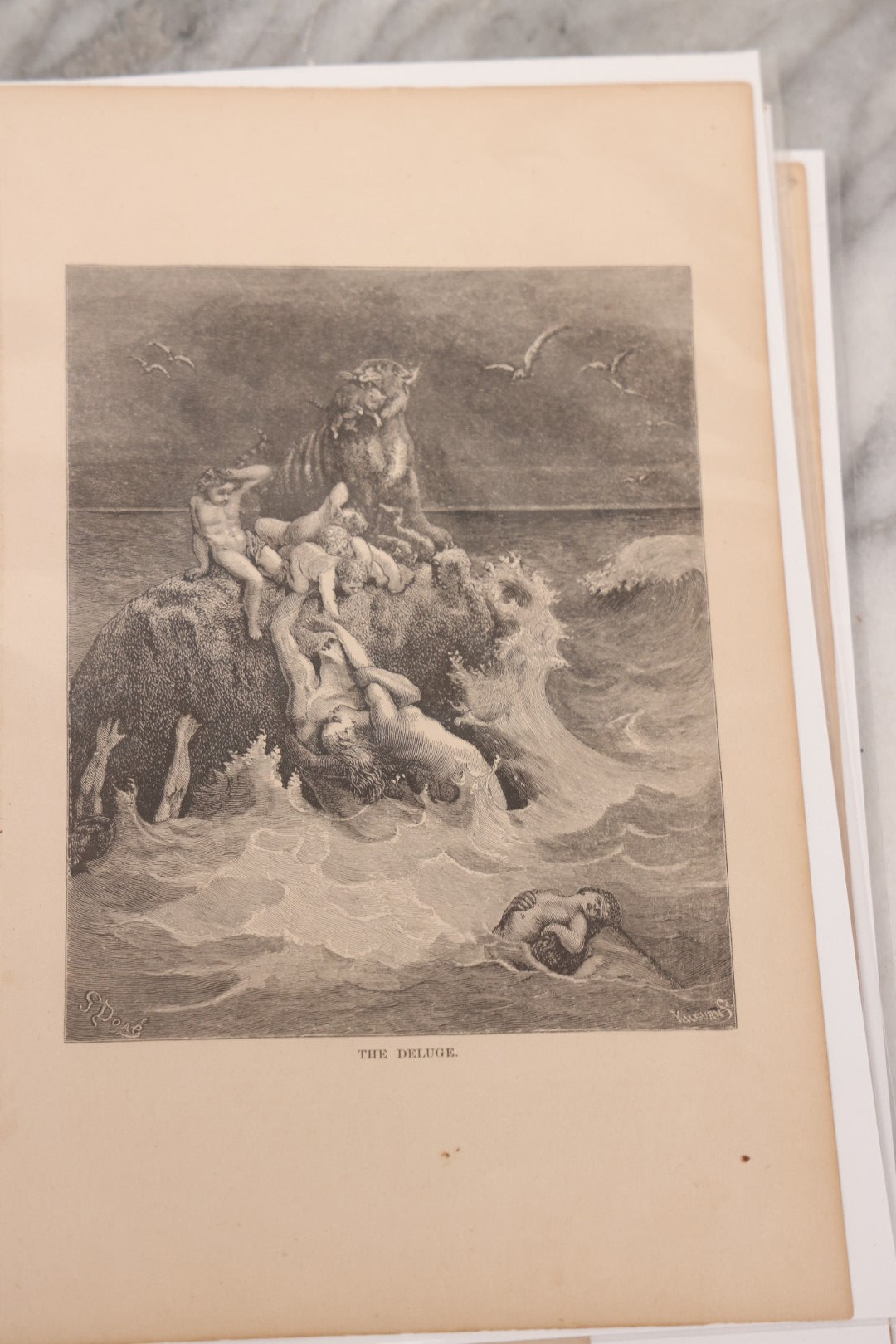 Lot 077 - Grouping Of Ten Antique Book Plate Prints Of Biblical Scenes Illustrated By Gustave Dore, Engraved By Kilburn, Including John The Baptist Beheaded, Daniel In The Lion's Den, The Deluge, Death Of Samson, And Others