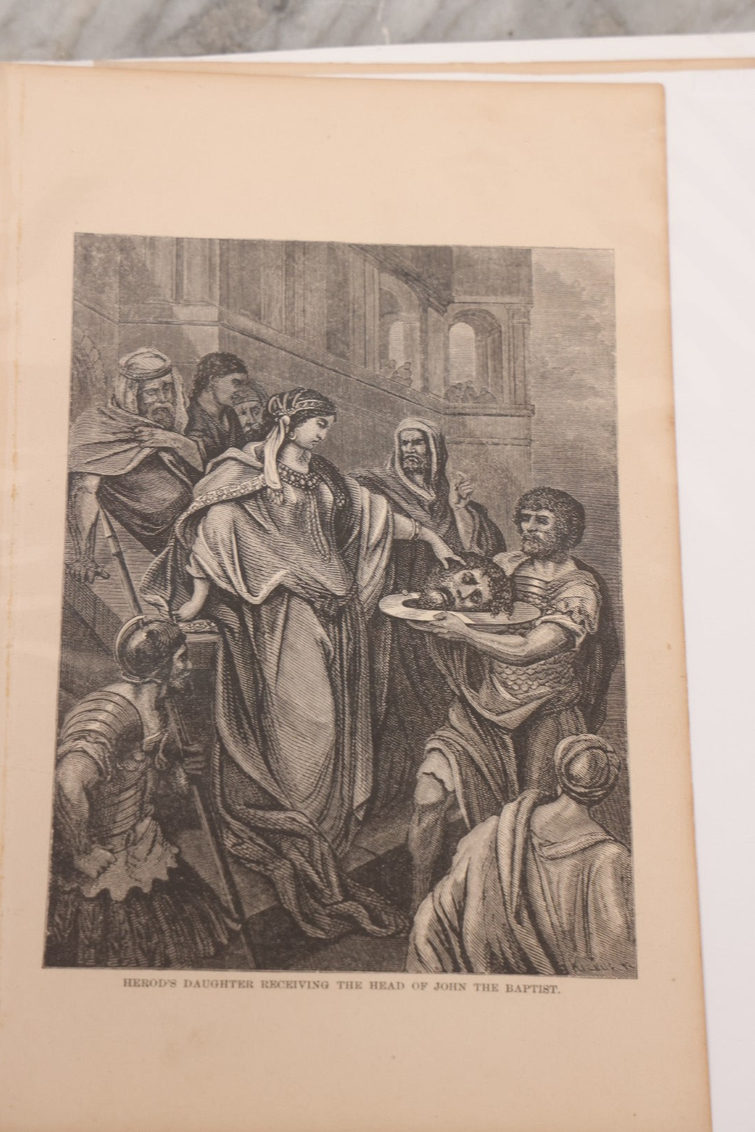 Lot 077 - Grouping Of Ten Antique Book Plate Prints Of Biblical Scenes Illustrated By Gustave Dore, Engraved By Kilburn, Including John The Baptist Beheaded, Daniel In The Lion's Den, The Deluge, Death Of Samson, And Others