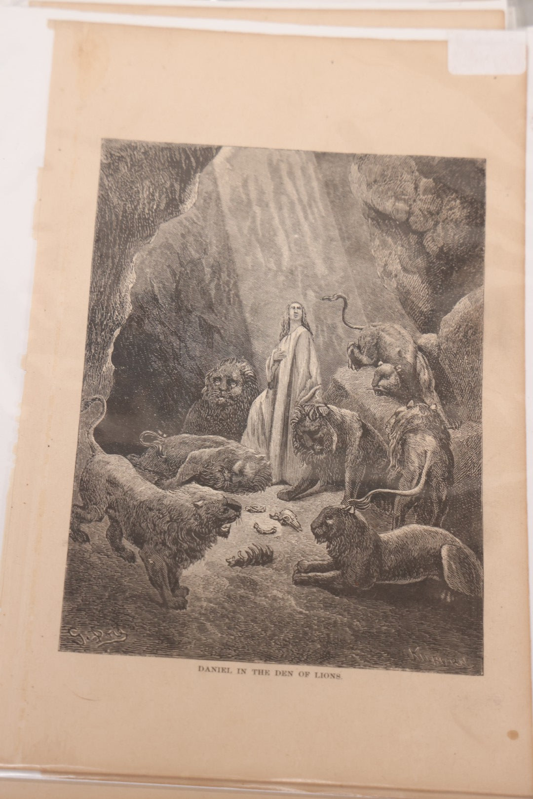 Lot 077 - Grouping Of Ten Antique Book Plate Prints Of Biblical Scenes Illustrated By Gustave Dore, Engraved By Kilburn, Including John The Baptist Beheaded, Daniel In The Lion's Den, The Deluge, Death Of Samson, And Others