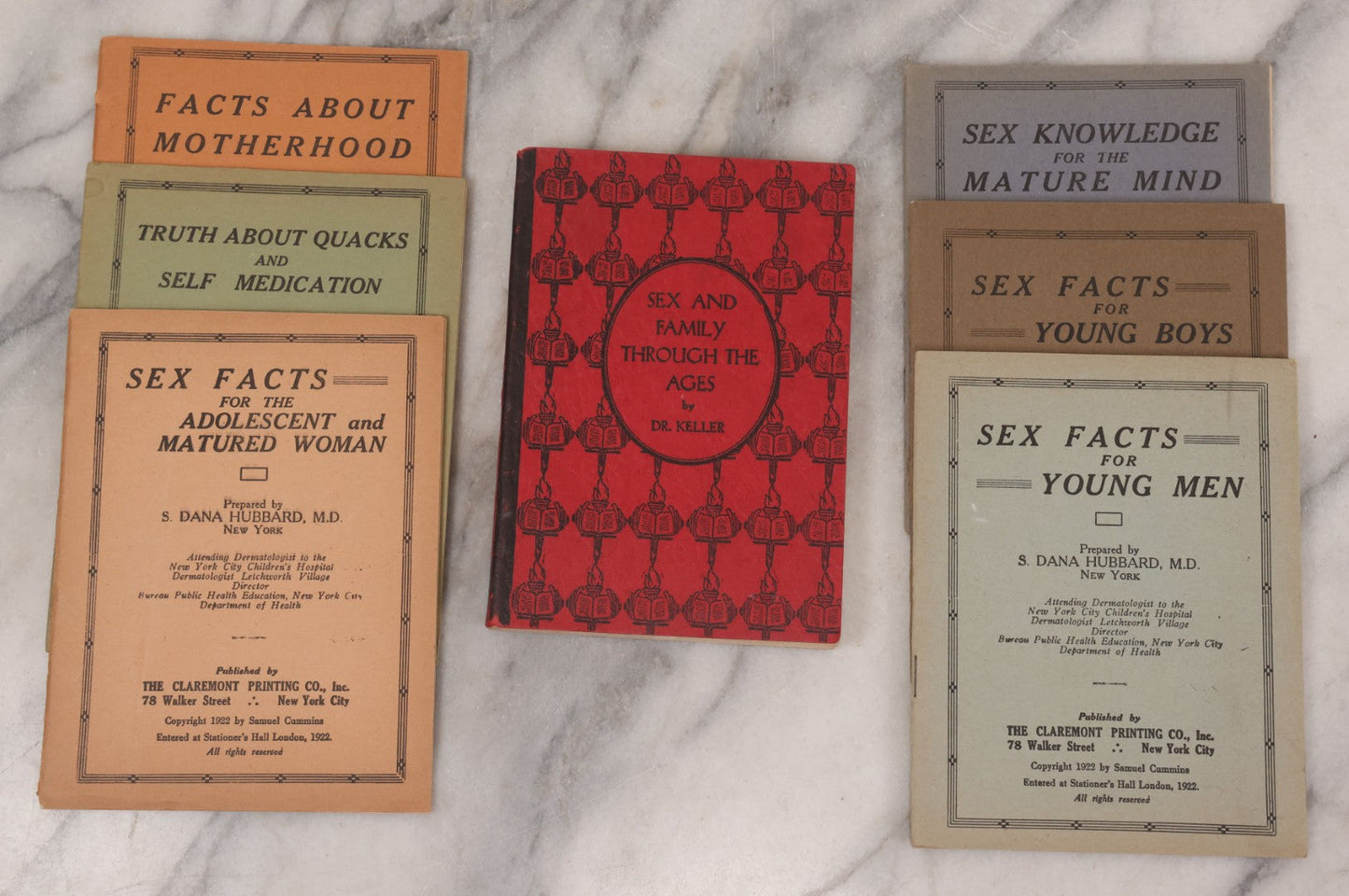 Lot 078 - Grouping Of Seven Vintage And Antique Sex Education Booklets Including "Sex And Family Through The Ages" By Dr. Keller (1928), And "Sex Facts For Young Men," "Truth About Quacks And Self Medication," And Others By S. Dana Hubbard, M.D. (1922)
