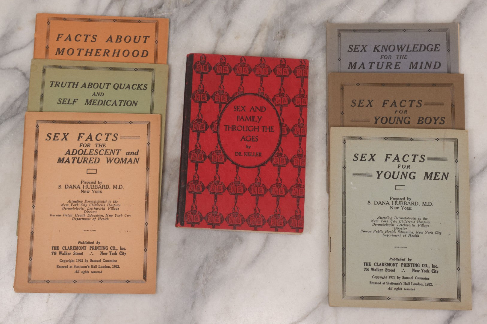 Lot 078 - Grouping Of Seven Vintage And Antique Sex Education Booklets Including "Sex And Family Through The Ages" By Dr. Keller (1928), And "Sex Facts For Young Men," "Truth About Quacks And Self Medication," And Others By S. Dana Hubbard, M.D. (1922)