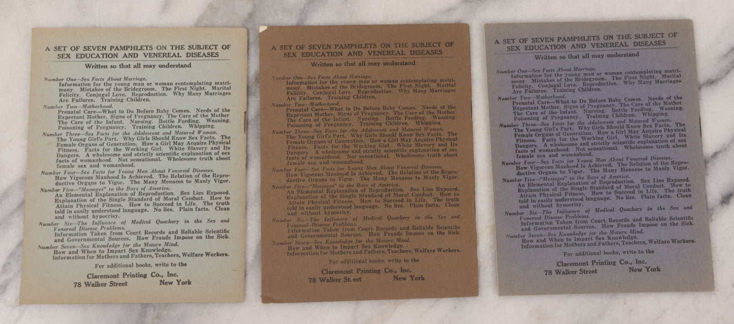 Lot 078 - Grouping Of Seven Vintage And Antique Sex Education Booklets Including "Sex And Family Through The Ages" By Dr. Keller (1928), And "Sex Facts For Young Men," "Truth About Quacks And Self Medication," And Others By S. Dana Hubbard, M.D. (1922)