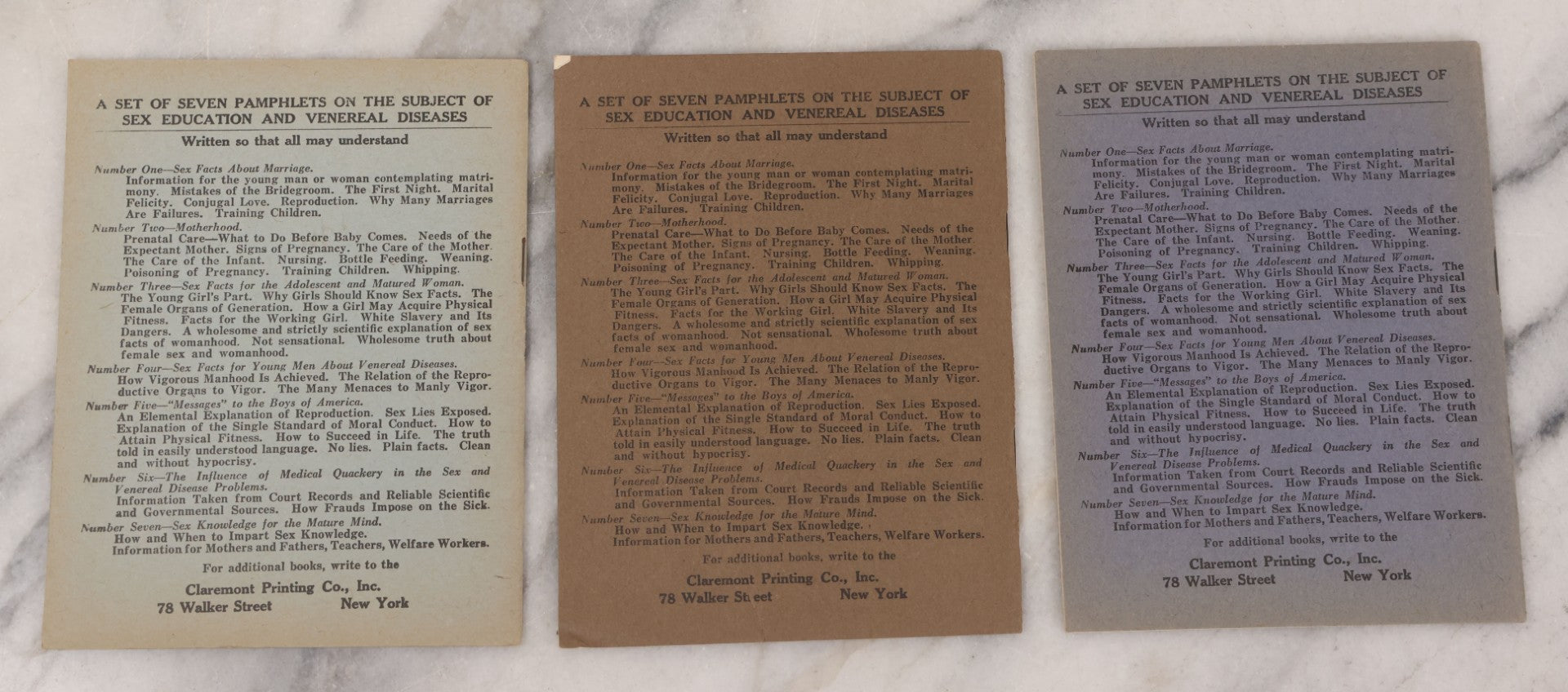 Lot 078 - Grouping Of Seven Vintage And Antique Sex Education Booklets Including "Sex And Family Through The Ages" By Dr. Keller (1928), And "Sex Facts For Young Men," "Truth About Quacks And Self Medication," And Others By S. Dana Hubbard, M.D. (1922)