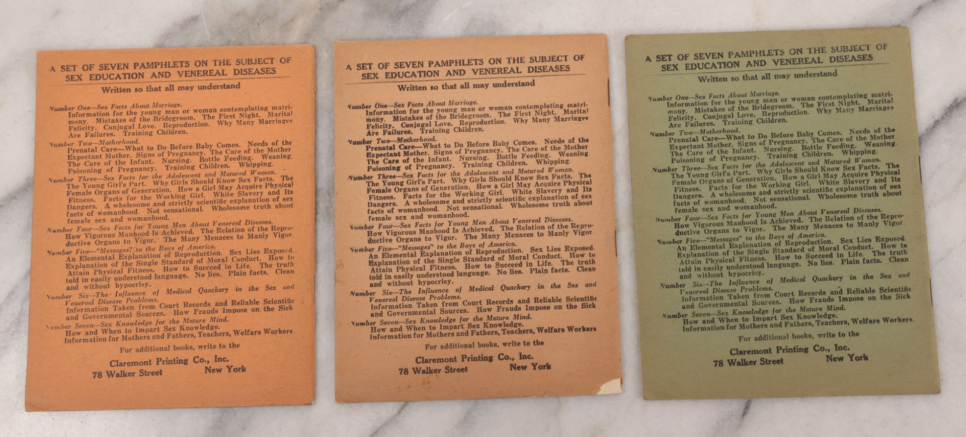Lot 078 - Grouping Of Seven Vintage And Antique Sex Education Booklets Including "Sex And Family Through The Ages" By Dr. Keller (1928), And "Sex Facts For Young Men," "Truth About Quacks And Self Medication," And Others By S. Dana Hubbard, M.D. (1922)