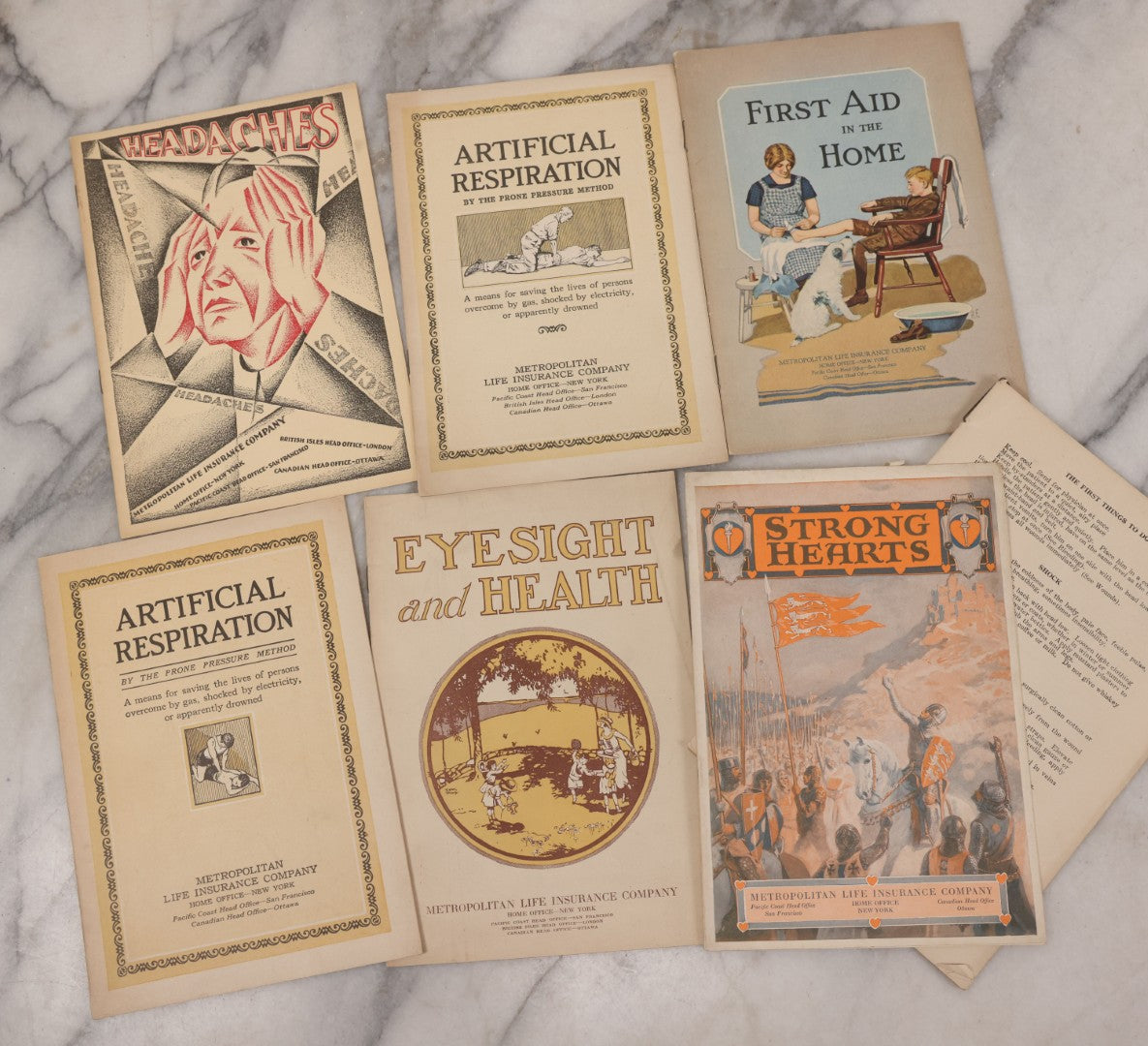 Lot 079 - Grouping Of Seven Vintage And Antique Medical And First Aid Booklets Including "Strong Hearts," "Headaches, "Artificial Respiration," "Eyesight And Health, And Others
