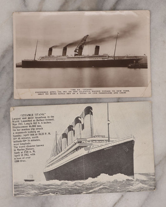 Lot 080 - Pair Of Antique S.S. Titanic Postcards, Contemporary With The Ship, With Details About The Disaster, Including One Postmarked 1912