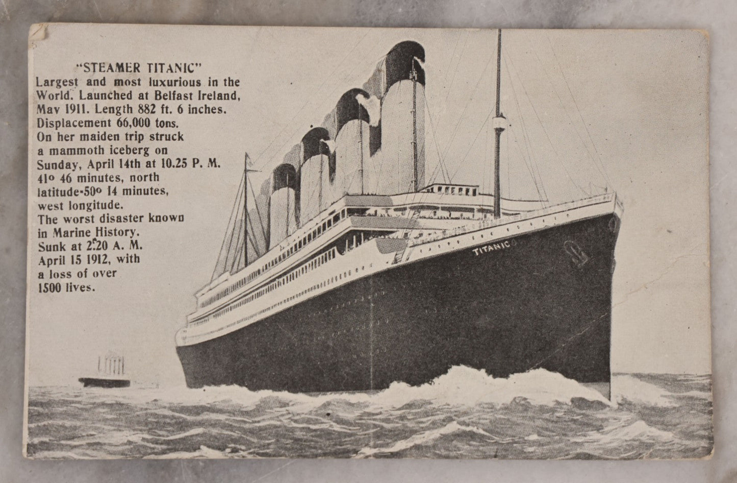 Lot 080 - Pair Of Antique S.S. Titanic Postcards, Contemporary With The Ship, With Details About The Disaster, Including One Postmarked 1912