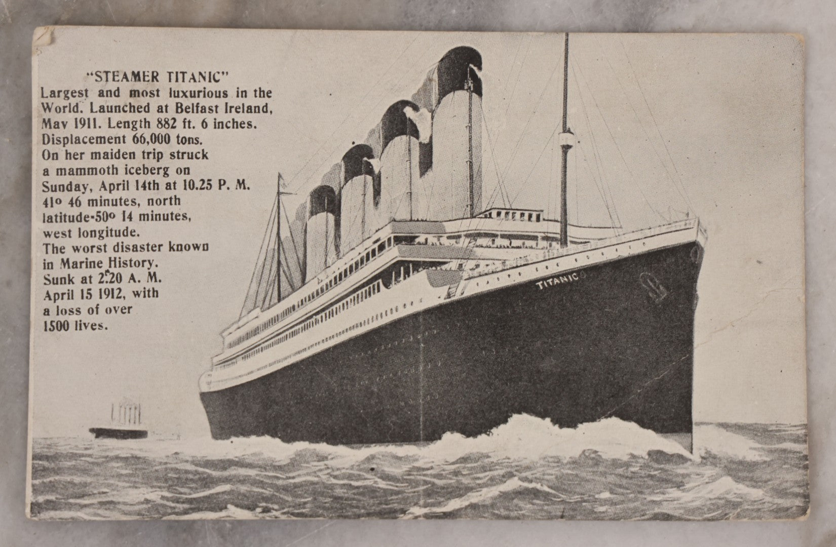 Lot 080 - Pair Of Antique S.S. Titanic Postcards, Contemporary With The Ship, With Details About The Disaster, Including One Postmarked 1912