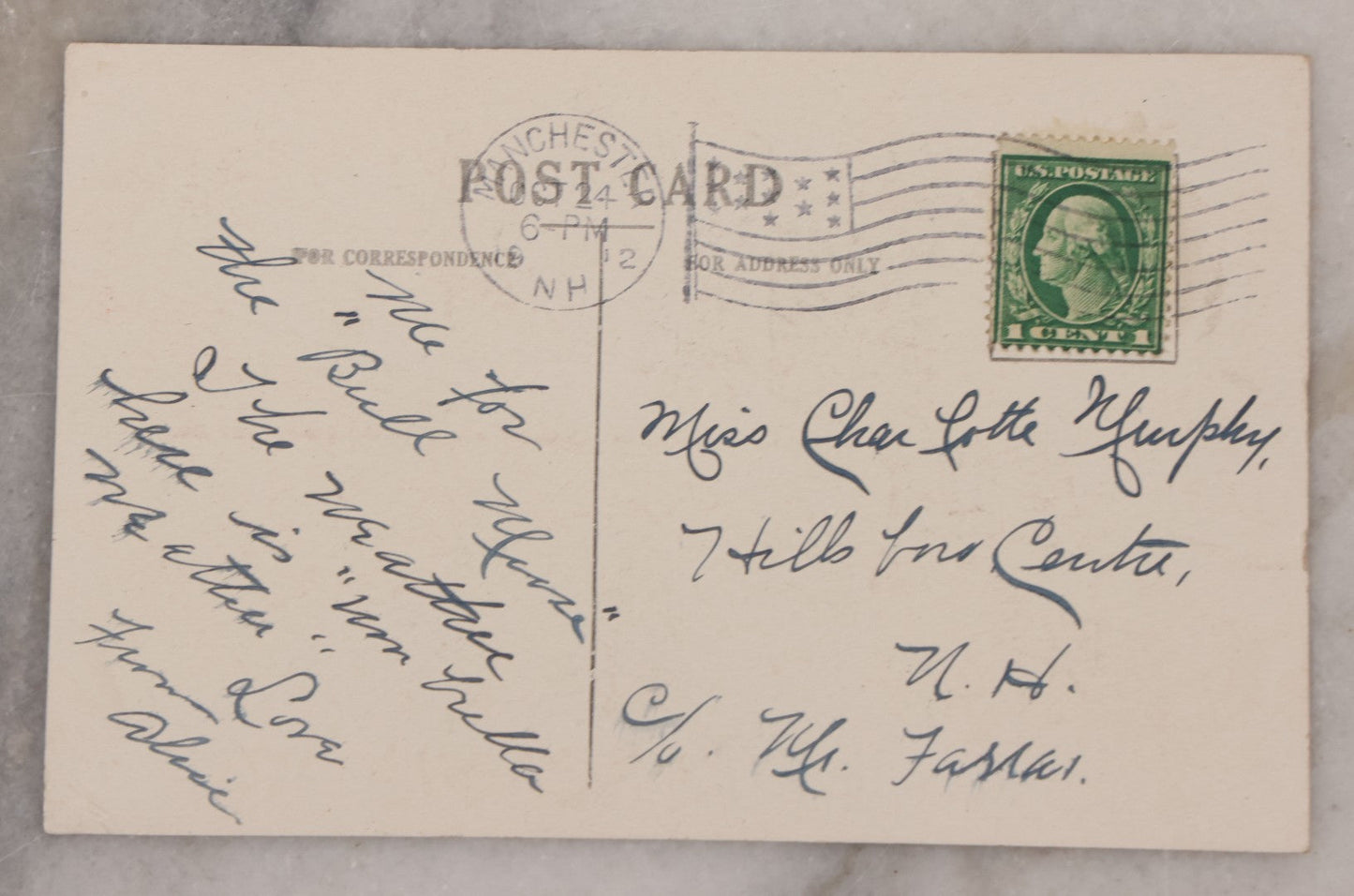 Lot 081 - Pair Of Antique Postcards From The 1912 United States Presidential Election, Theodore Roosevelt Vs. Woodrow Wilson,  With Handwritten Note Between Friends, "Wilson For You, But Teddy For Me, Postmarked October 24, 1912