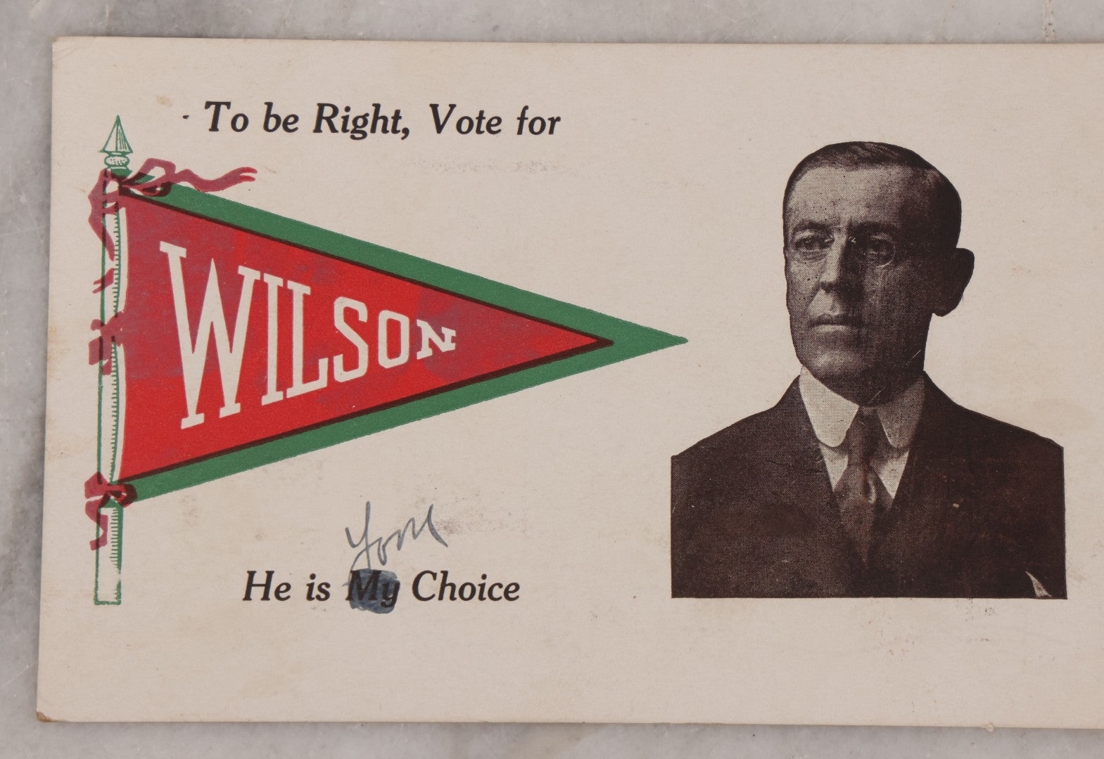 Lot 081 - Pair Of Antique Postcards From The 1912 United States Presidential Election, Theodore Roosevelt Vs. Woodrow Wilson,  With Handwritten Note Between Friends, "Wilson For You, But Teddy For Me, Postmarked October 24, 1912