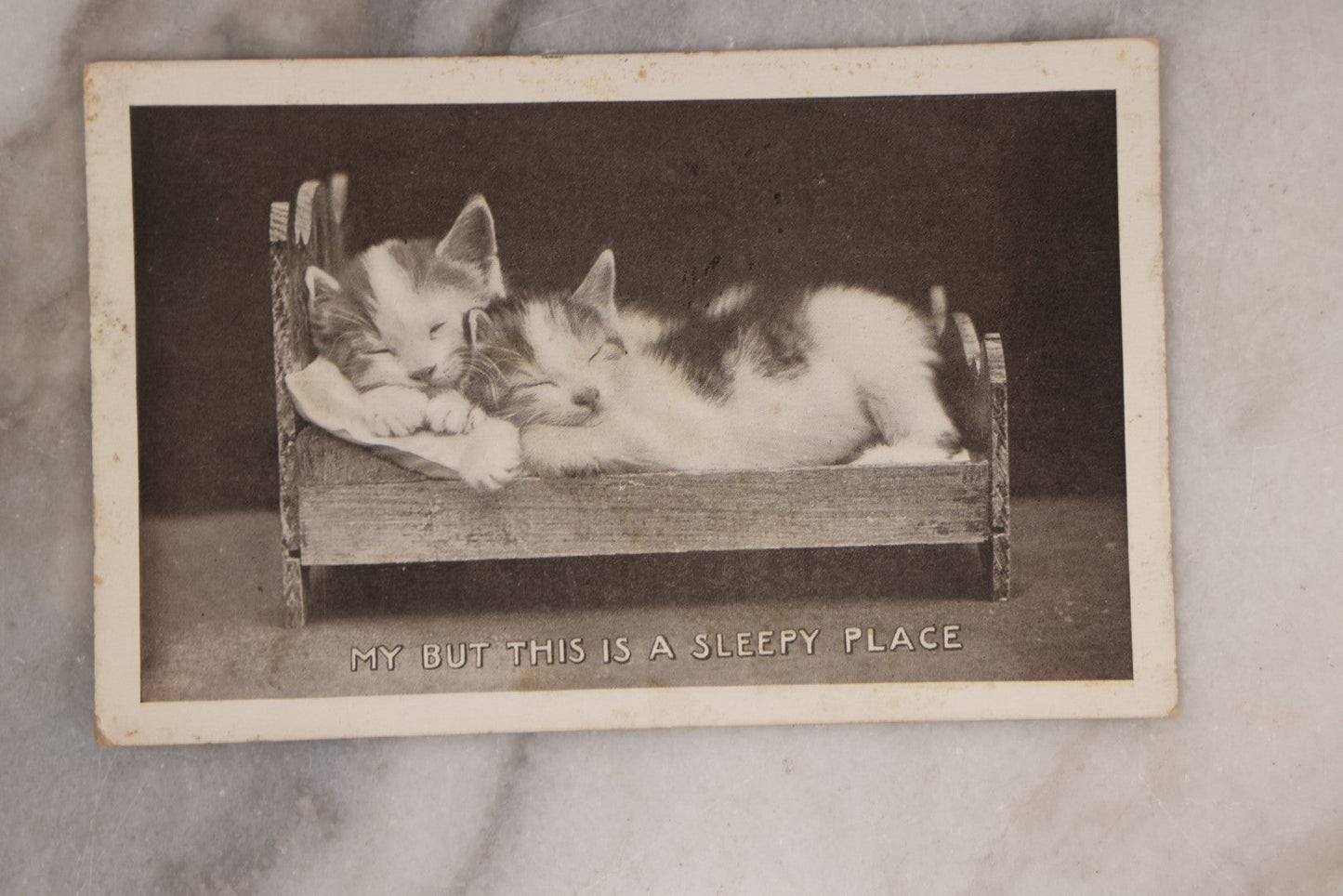Lot 083 - Pair Of Antique Postcards Of Anthropomorphic Kittens, Including Cats Snuggling In Bed And Driving Automobile, "You Auto Be With Us," Both Postmarked 1912