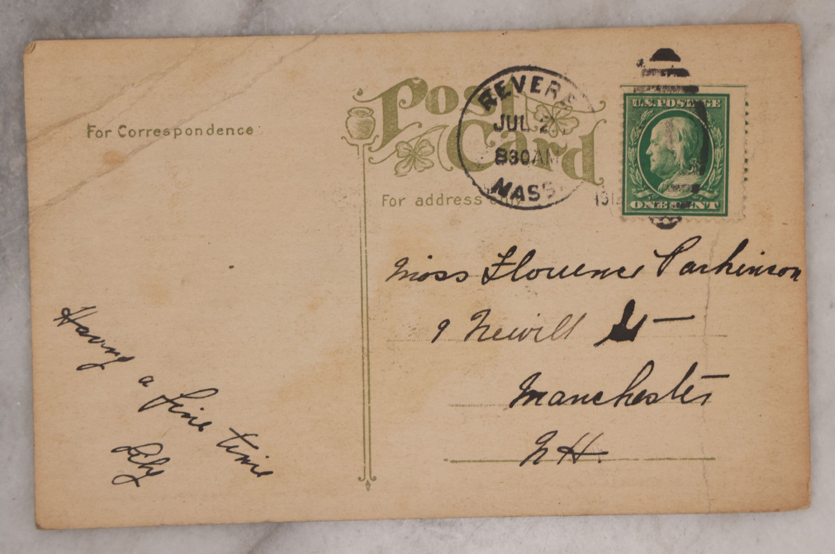 Lot 083 - Pair Of Antique Postcards Of Anthropomorphic Kittens, Including Cats Snuggling In Bed And Driving Automobile, "You Auto Be With Us," Both Postmarked 1912