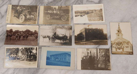 Lot 084 - Grouping Of Ten Antique Real Photo Postcards R.P.P.C. Of Transportation And Locations, Including Early Automobiles, Horse Drawn Carriages, And Landmarks In And Around New Hampshire