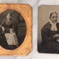Lot 088 - Pair Of Antique Tintype Photographs Of Women Engaged In Knitting, Sewing Activities, Including Elderly Woman In Bonnet And Tintype In Brass Mat From French & Sawyer's Daguerreian Gallery, Keene, New Hampshire
