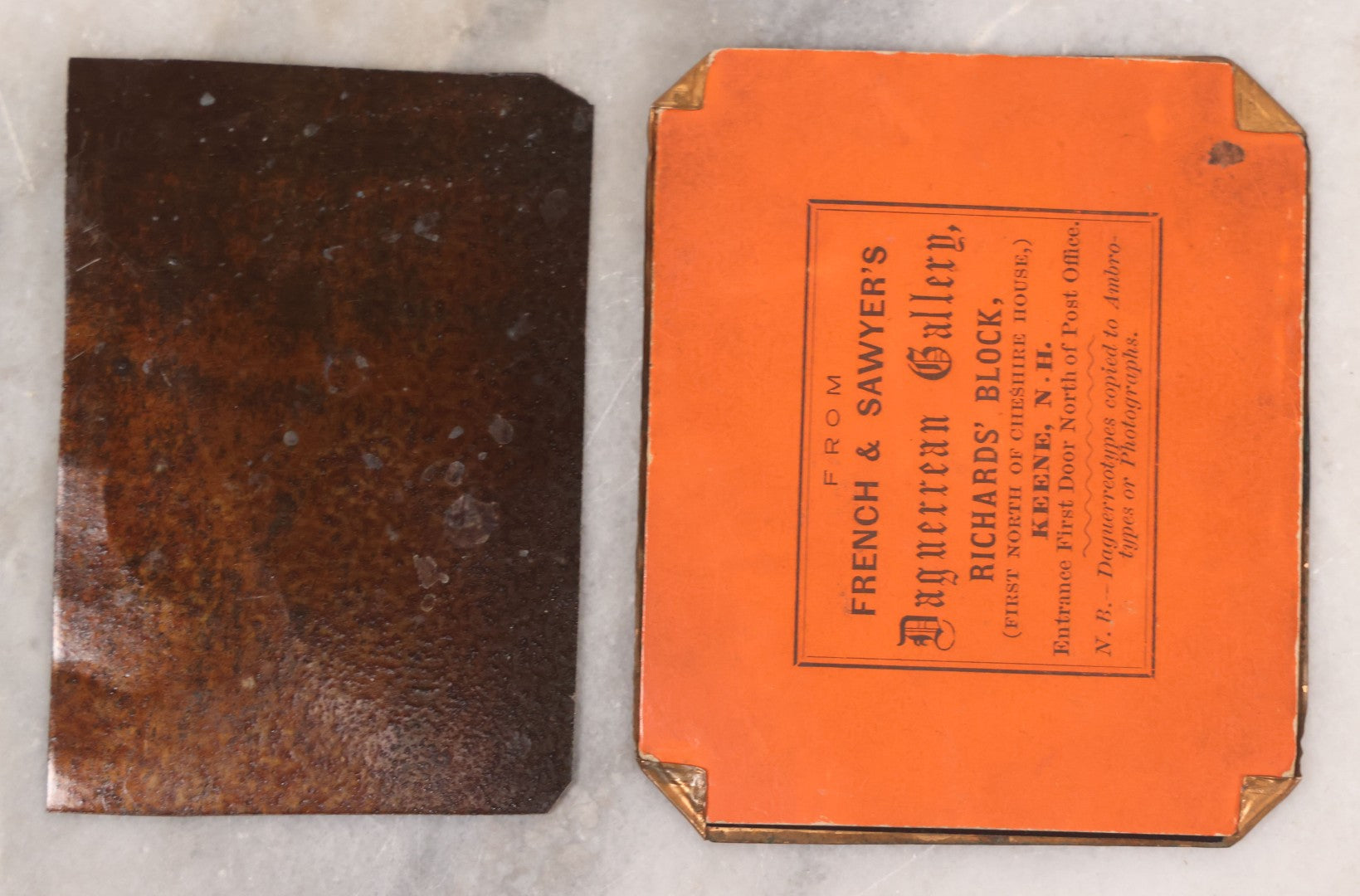 Lot 088 - Pair Of Antique Tintype Photographs Of Women Engaged In Knitting, Sewing Activities, Including Elderly Woman In Bonnet And Tintype In Brass Mat From French & Sawyer's Daguerreian Gallery, Keene, New Hampshire