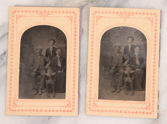 Lot 089 - Pair Of Antique Tintype Photographs, Two Identical Photographs Of Family With Young Boy In Paper Arch Cut Frame 
