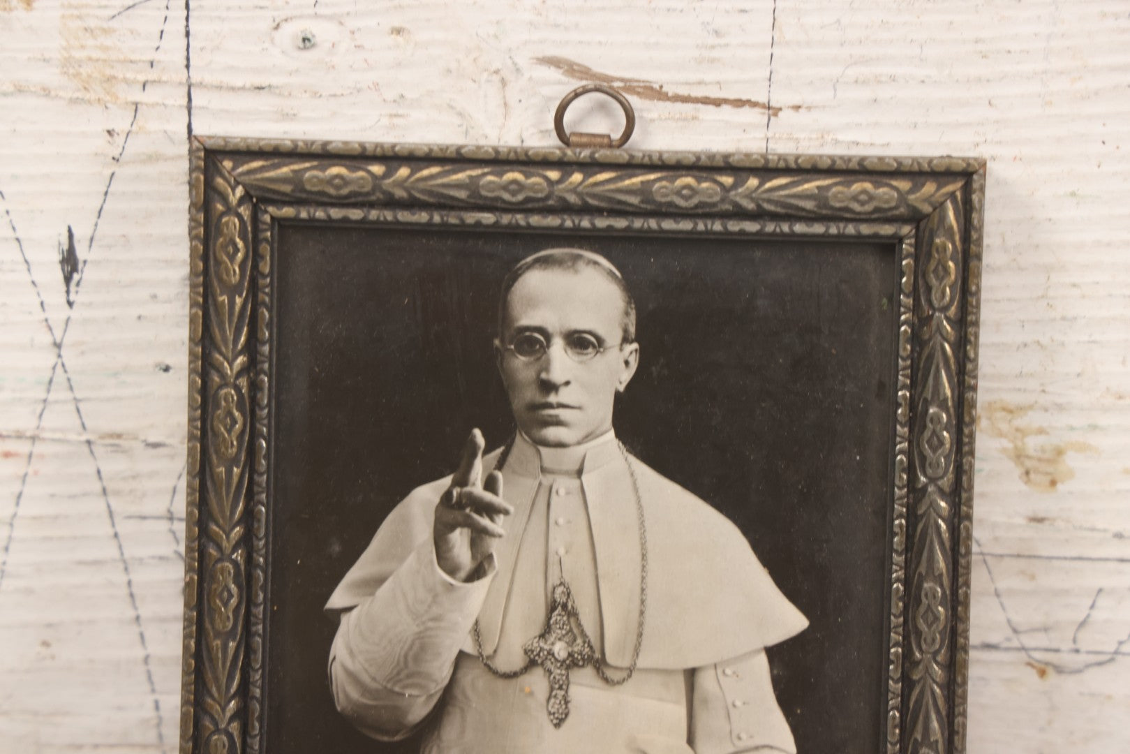 Lot 099 - Vintage Framed Postcard Of Pope Pius XII, "S.S. Pio XII," Born Eugenio Pacelli, Published By Alterocca – Terni, Rome, "Vera Fotografia," From A Real Photo, 4-3/4" x 6-3/4"