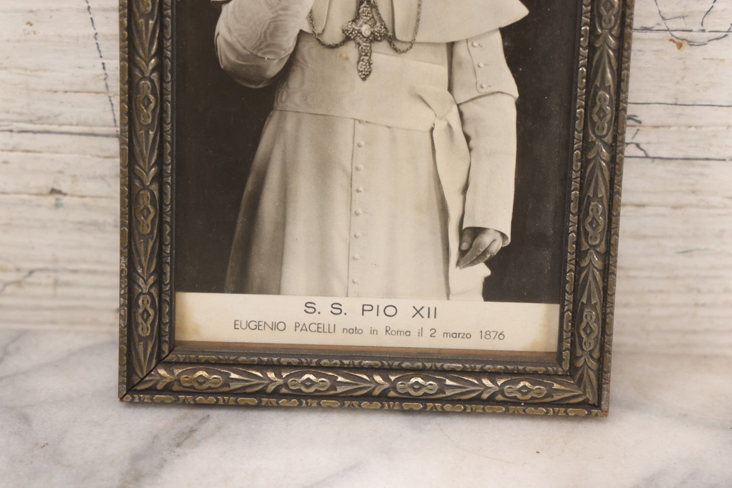 Lot 099 - Vintage Framed Postcard Of Pope Pius XII, "S.S. Pio XII," Born Eugenio Pacelli, Published By Alterocca – Terni, Rome, "Vera Fotografia," From A Real Photo, 4-3/4" x 6-3/4"