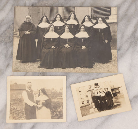 Lot 100 - Grouping Of Three Antique Photographs Of Nuns Including Postcard Of Group, And Two Snapshots
