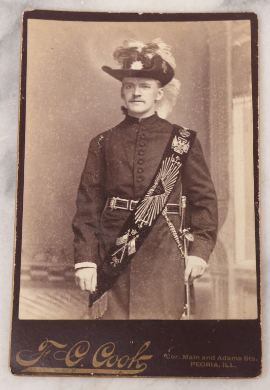 Lot 101 - Antique Cabinet Card Photograph Of A Decorated 32nd Degree Freemason, F.C. Cook Photographer, Peoria, Illinois, Identified Illegibly On Verso