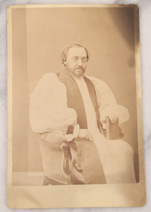 Lot 104 - Antique Cabinet Card Photograph Of A Priest In Vestments Posing With Bible, W.G.C. Kimball, Photographer, Concord, New Hampshire