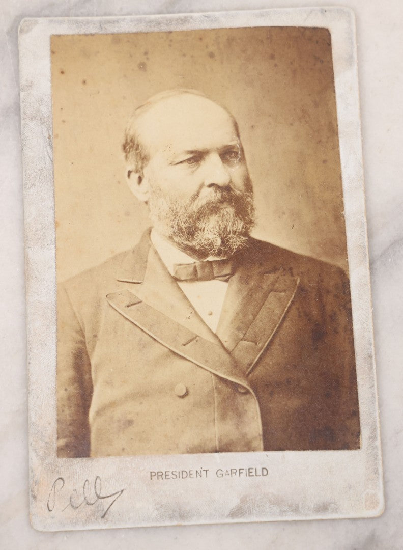 Lot 105 - Antique Cabinet Card Photograph Of President James Garfield, Note Ink Stains, Fingerprints
