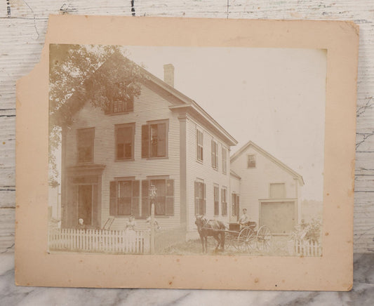 Lot 110 - Boarded Photo Of House Of Dr. E.W. Hoosoon With White Picket Fence, Family Outside, Man On Horse-Drawn Wagon, Photographed By E.W. Smith, Centre Harbor, N.H.
