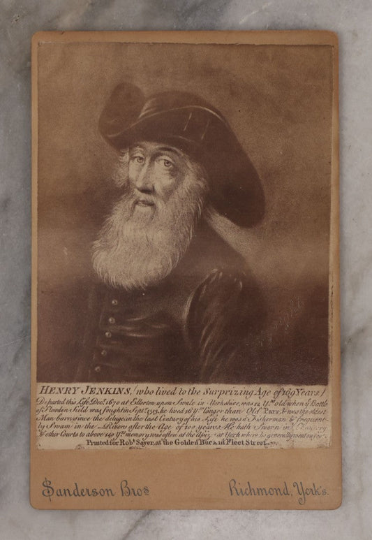 Lot 112 - Antique Cabinet Card Portrait Illustration Of Henry Jenkins (Alleged 169-Year-Old Man Of Ellerton-On-Swale, Yorkshire), Issued By Sanderson Bros., Richmond, Yorkshire, Late 19th Century