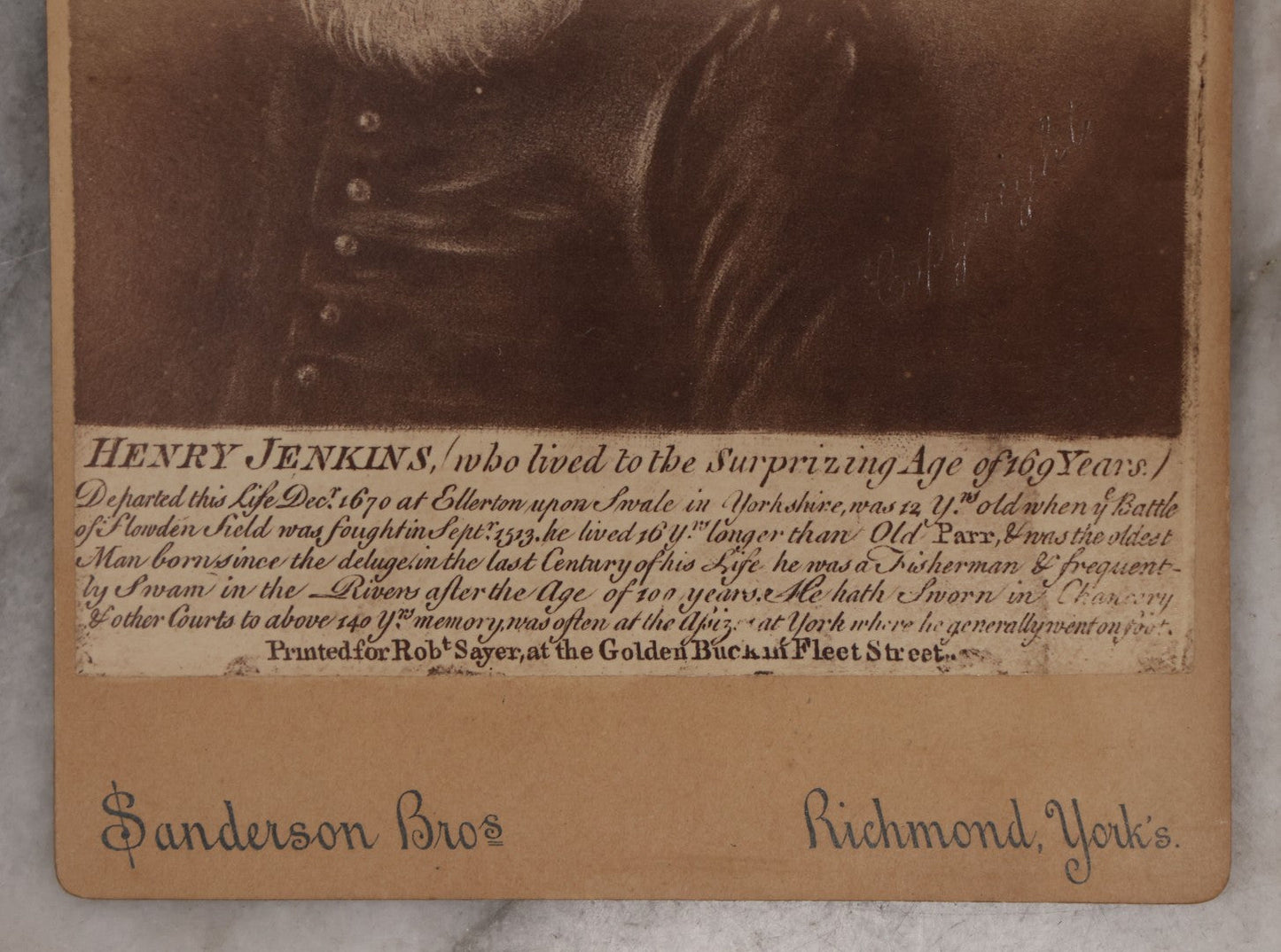 Lot 112 - Antique Cabinet Card Portrait Illustration Of Henry Jenkins (Alleged 169-Year-Old Man Of Ellerton-On-Swale, Yorkshire), Issued By Sanderson Bros., Richmond, Yorkshire, Late 19th Century