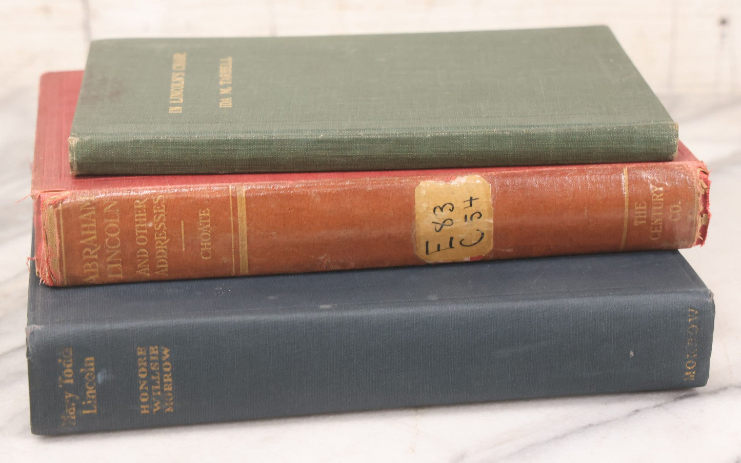 Lot 156 - Grouping Of Three Vintage Lincoln Books, "Abraham Lincoln And Other Addresses In England" By Joseph H. Choate, "Mary Todd Lincoln: An Appreciation Of The Wife Of Abraham Lincoln" By Honoré W. Morrow, And "In Lincoln's Chair" By Ida M. Tarbell
