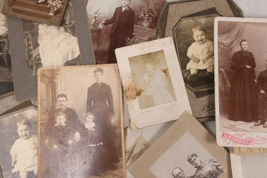 Lot 160 - Grouping Of 17 Antique Boarded, Cabinet Card, And Other Photographs, Including Portraits Of Babies, Family Portraits, And R.P.P.C. Of Children