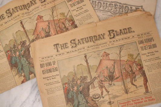 Lot 174 - Grouping Of Three Antique Newspapers, Including Matching Pair Of The Saturday Blade, Chicago Il, March 27, 1909, And The Household Domestic Journal, Brattleboro V.T. May 1890 