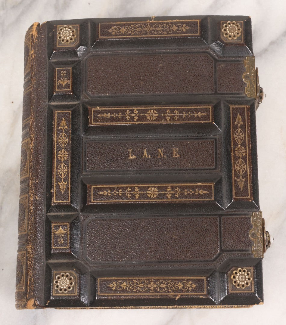 Lot 005 - Antique Unused Finely Bound Antique Photo Album For Tintype, Carte De Visite, And Cabinet Card Photographs, "The Photographic Album" Manufactured By Altemus & Co., Philadelphia, Patented July 21st, 1863, With Custom L.A.N.E. Monogram