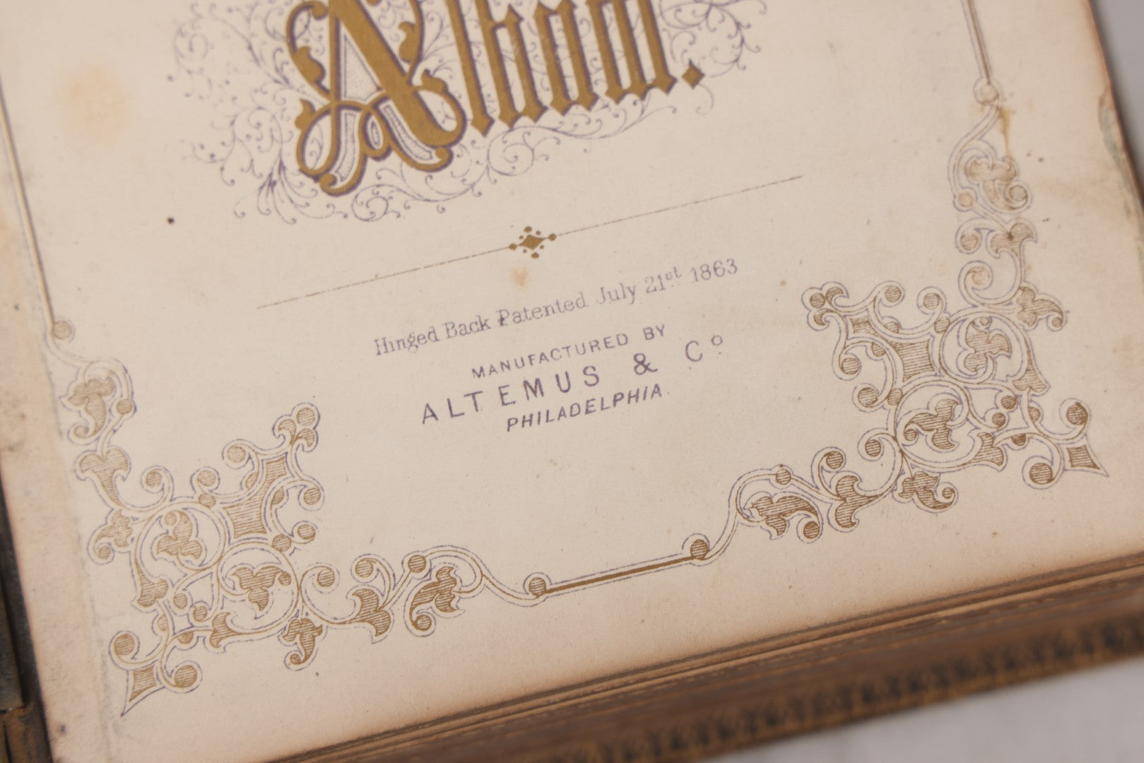 Lot 005 - Antique Unused Finely Bound Antique Photo Album For Tintype, Carte De Visite, And Cabinet Card Photographs, "The Photographic Album" Manufactured By Altemus & Co., Philadelphia, Patented July 21st, 1863, With Custom L.A.N.E. Monogram